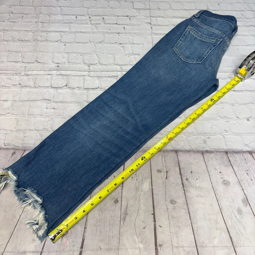 Free People We The Free Women Wide Leg Jeans Size 26 Distressed Denim D120 -12